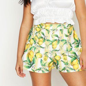 Boohoo Lemon All Over Print high waisted Shorts